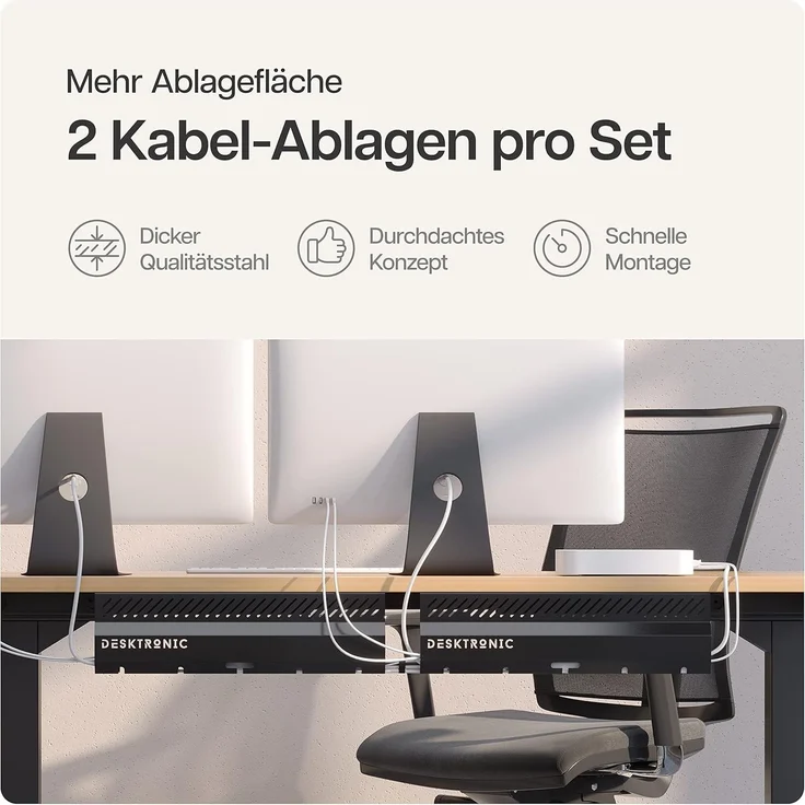Desktronic Kabelkanal Schreibtisch, 2x43cm, Hochwertiger Stahl, Kabel Organizer für Kabelführung Schwarz – Bild 2
