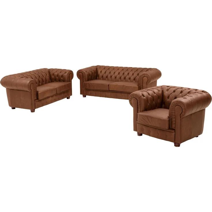 Sofagarnitur 3-2-1 Kalea Echtleder (Antikoptik) cognac – Bild 1