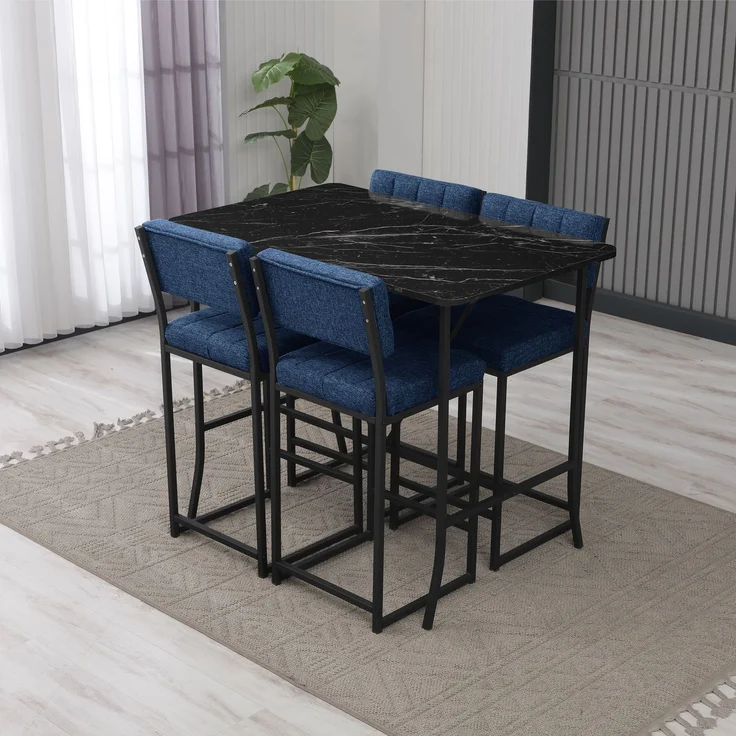 Skye Decor 'Retro - Navy Blue, Black' Bartisch-Set mit Barhockern (5-teilig), Marineblau / Schwarz, 110 x 92 x 70 cm – Bild 2