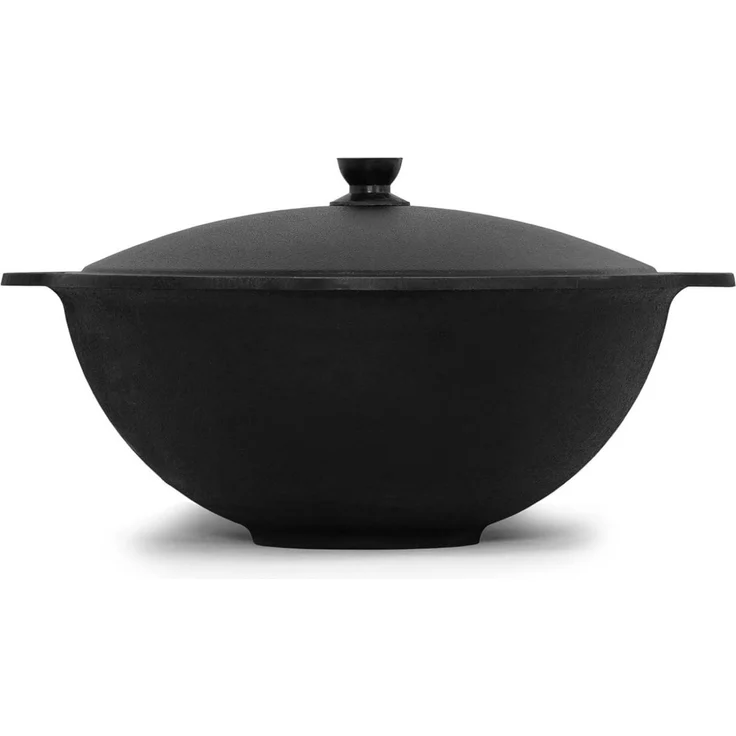 BIG-PAN Wok 10L Kazan flacher Boden Gusseisen Deckel Aluminium