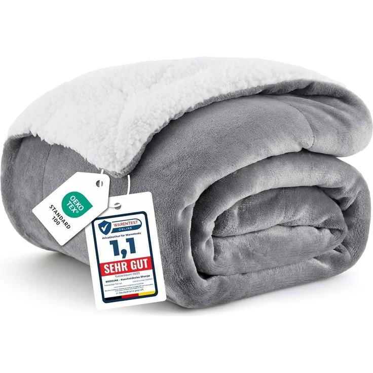 BEDSURE Decke Sofa Kuscheldecke Grau - warm Sherpa Sofaüberwurf Decke, Dicke Sofadecke Couchdecke, 150x200 cm XL Flauschige Wohndecke für Couch