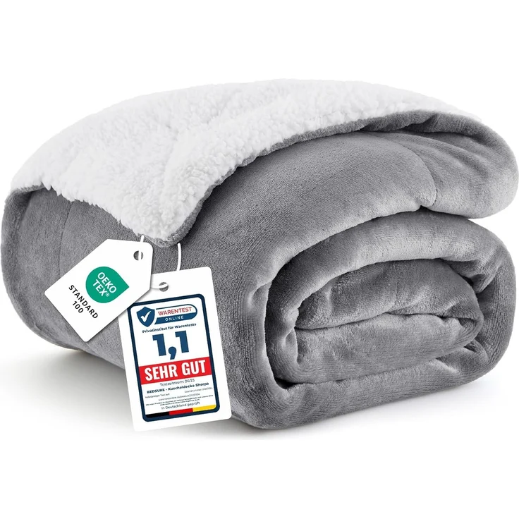 BEDSURE Decke Sofa Kuscheldecke Grau - warm Sherpa Sofaüberwurf Decke, Dicke Sofadecke Couchdecke, 150x200 cm XL Flauschige Wohndecke für Couch