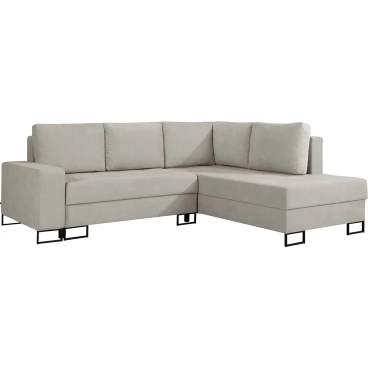 Selsey 'Larelle' Ecksofa mit Schlaffunktion & Bettkasten, Chenille, Ottomane rechts, Hellbeige
