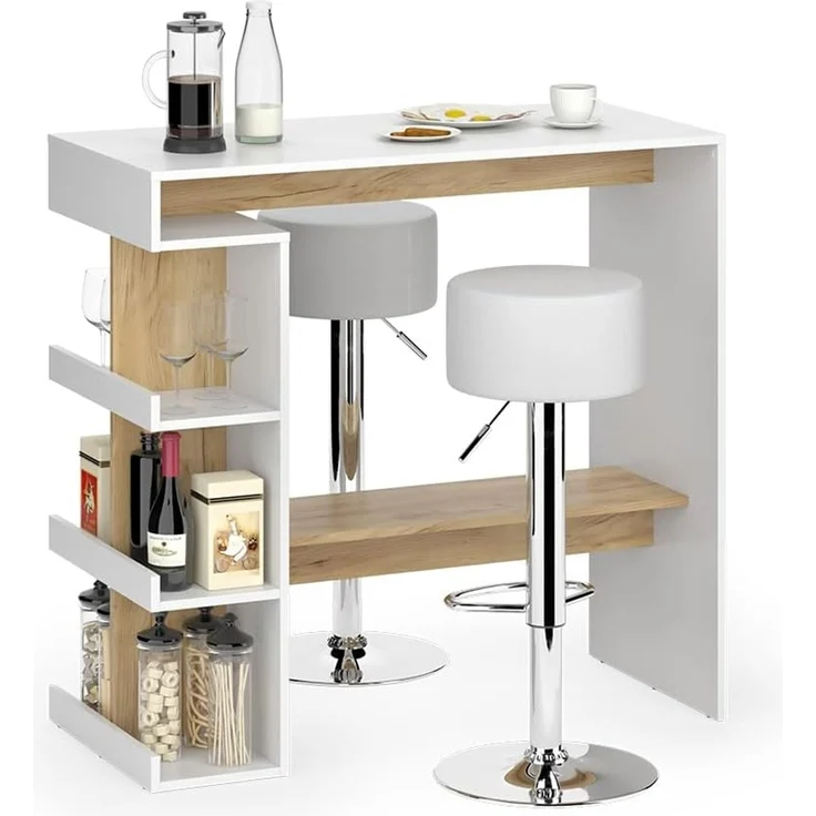 Bartisch-Set Dana Weiß/Goldkraft Eiche 108 x 50 cm mit 2 Barhockern Vicco – Bild 5
