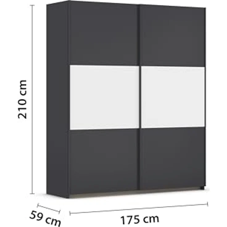 Rauch Möbel Neo, Schwebetürenschrank, Kleiderschrank, Kleiderschränke, Garderobe, Schrank mit Stauraum, 2-türig, Farbe Grau-metallic/Alpinweiß, 175 x 210 x 59 cm – Bild 4