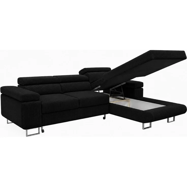 KRISAN MÖBEL Ecksofa PASSANO in Schwarz 275 x 90 x 202 cm, rechte Ausführung mit Schlaffunktion und Bettkasten – Bild 4