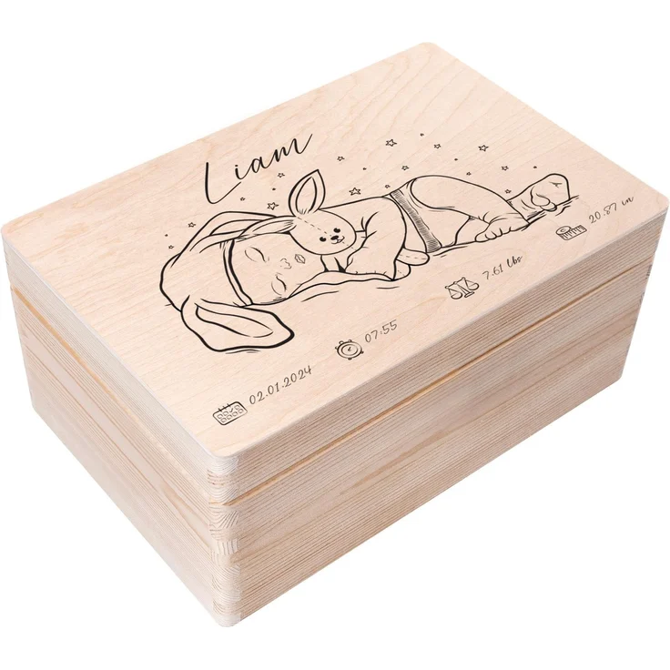 Creative Deco Erinnerungsbox Baby Personalisiert mit Namen 30 x 20 x 14cm | Individuelle Erinnerungskiste Geschenk zur Geburt für Mädchen und Jungen | Holzkiste mit Deckel | Farbdruck