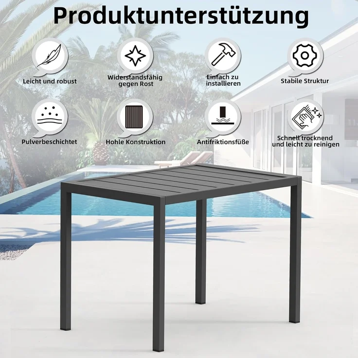 Mucola 2x Sonnenliege und Gartentisch Aluminium Gartenliege 200KG & Rollen wetterfest Teslin Klappliege Camping Terrassentisch – Bild 5