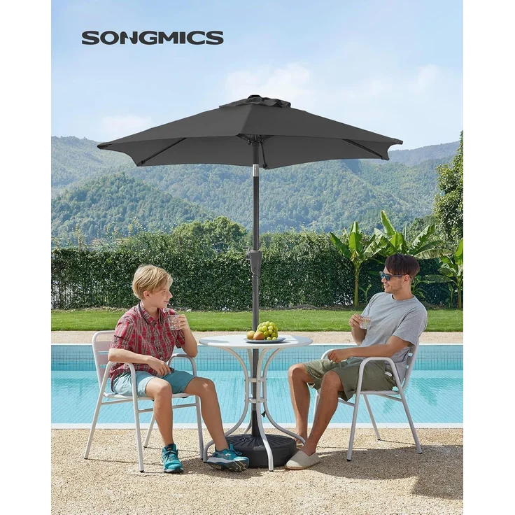 Songmics Sonnenschirm mit UV-Schutz bis UPF 50+, knickbar, Metall / Polyester grau, Ø 2 x 2,15 m – Bild 2