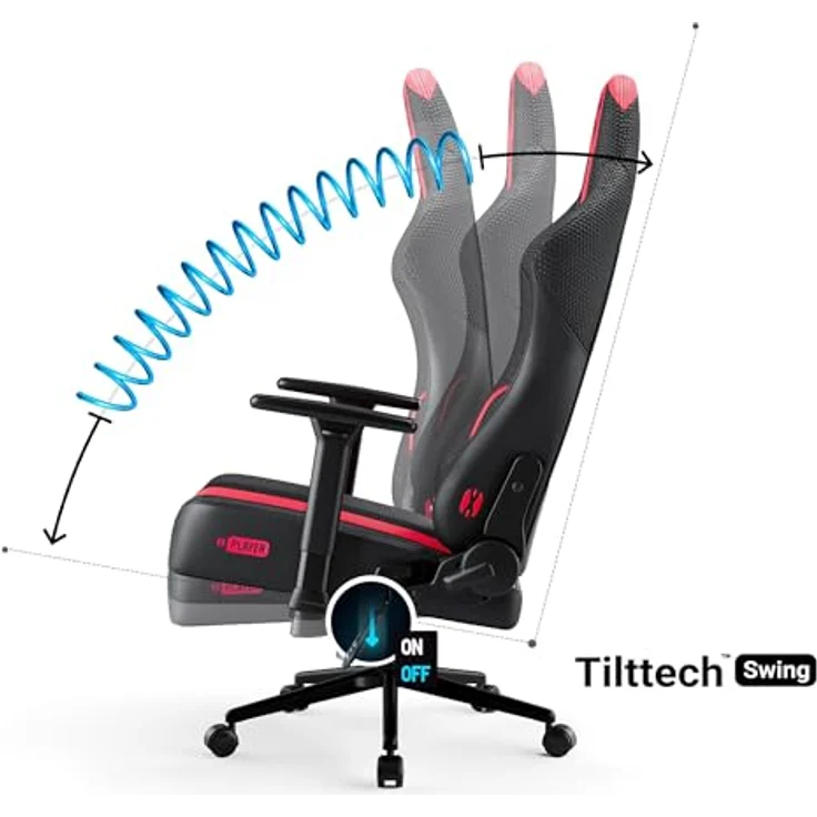 Diablo Chairs X-Player 2.0 Gaming-Stuhl ergonomischer Drehstuhl mit Höhenverstellung Memory Foam-Kopfstütze Lendenwirbelkissen Tilttech-System 58 x 35,5 x 117 cm Größe S Purpur-Anthrazit – Bild 6