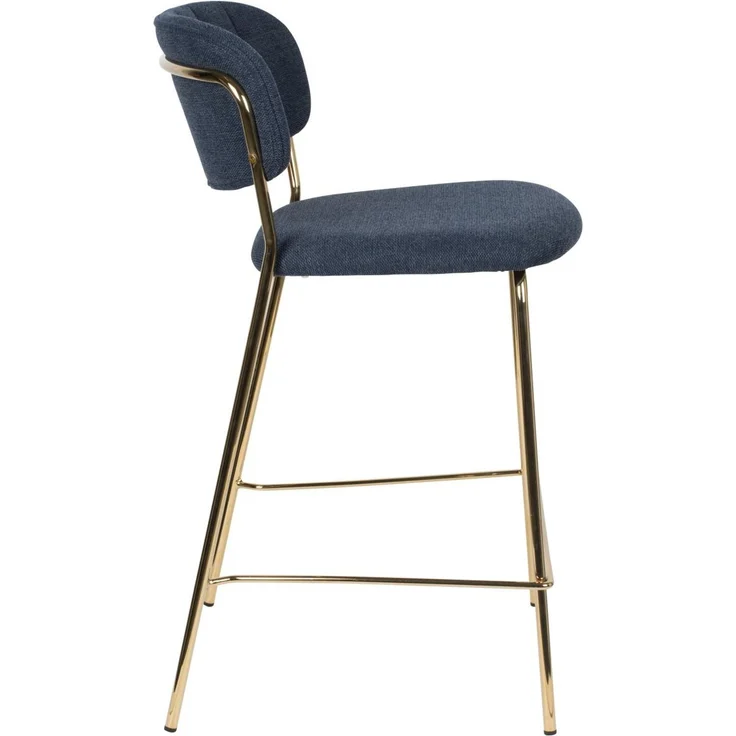 Barhocker Jolien im 2er-Set, blauer Stoffbezug mit goldenem Metallgestell, Rückenlehne und Fußstütze, Sitzhöhe 65 cm, belastbar bis 150 kg – Bild 3