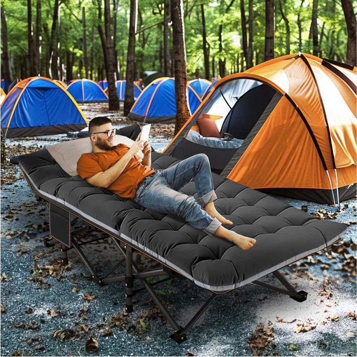 Meulbaty Klappbett Camping Bett, Gästebett mit Matratze, 280KG Belastbar im leichten und tragbaren Faltdesign, 198cmx81cmx46 cm – Bild 3