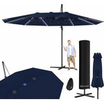 KESSER® Sonnenschirm Doppelsonnenschirm 4,6m x 2,7m | Ampelschirm Abdeckung & Windsicherung mit Kurbel & Ständer | Kurbelschirm Aluminium wasserabweisend | Neigbar Kippbar 360° Drehbar Navyblau, Mit LED
