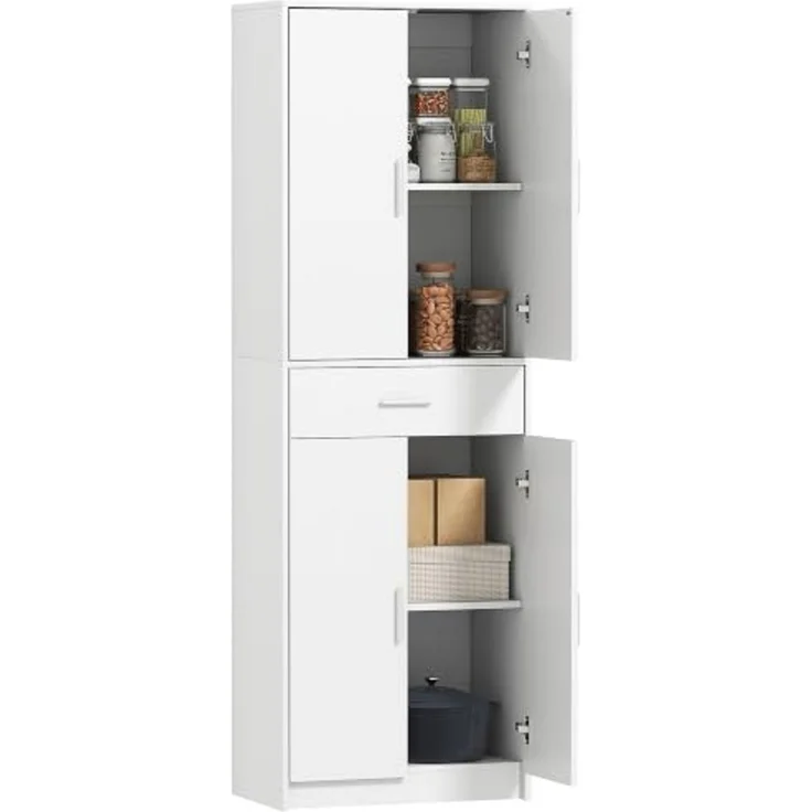 HOMCOM Küchenbuffet Hochschrank Vorratsschrank Einlegeböden Skandinavisches Design (freistehender Küchenschrank mit Schublade, 1-St, Vitrinenschrank mit verstellbaren Regalen) 60 x 35 x 180 cm, Weiß – Bild 1