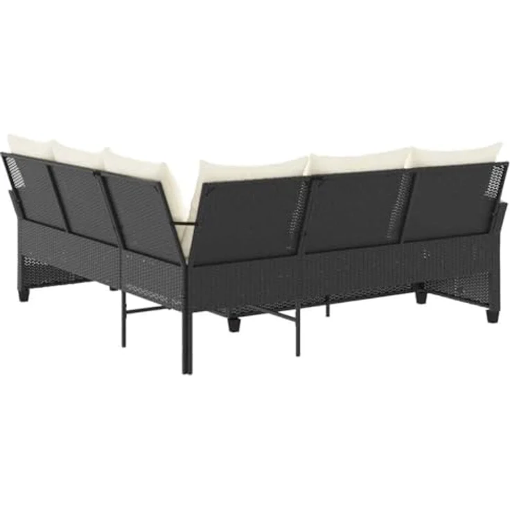 vidaXL L-förmiges Couchsofa mit Kissen Schwarzes Polyrattan 365415 – Bild 9