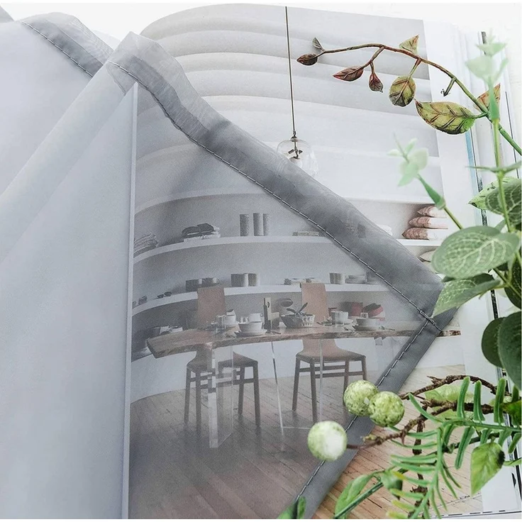 Woltu Gardine VH5511gr-2 (2 St), halbtransparent, Vorhang mit Kräuselband Stores Voile – Bild 2