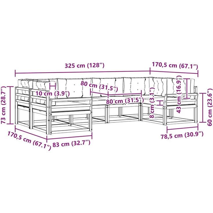 vidaXL Outdoor-Sofagarnitur 6 stk. 6-Sitzer Weiß und Creme 3386934 – Bild 9