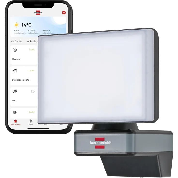 Brennenstuhl Connect WiFi LED Strahler WF 2050, 20W, 2400lm, IP54, diverse Lichtfunktionen über App einstellbar, Außenstrahler zur Wandmontage