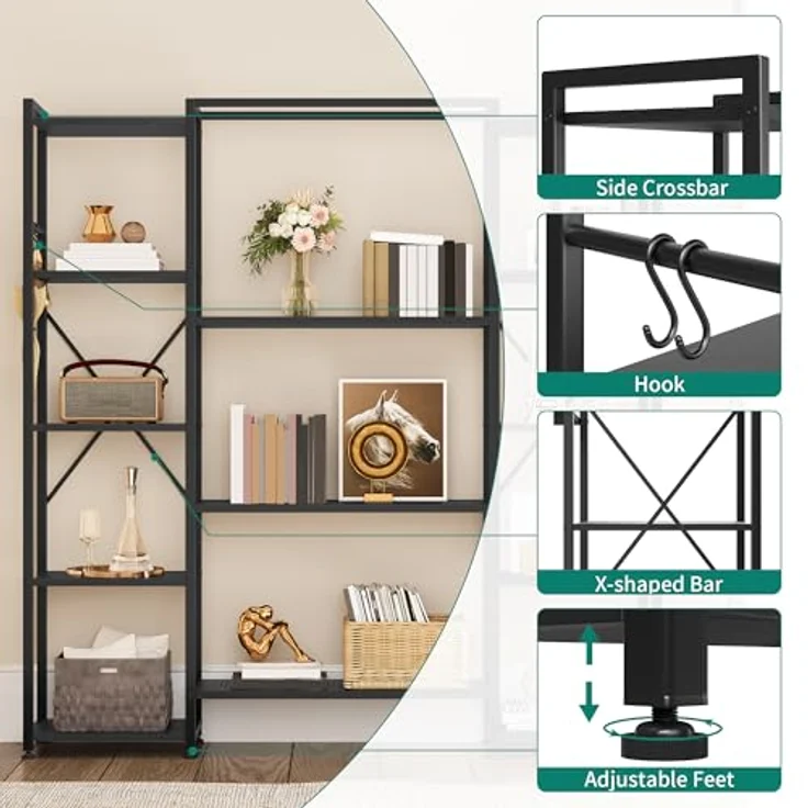 YITAHOME Industrielles Bücherregal 73 cm breit, Stehend Offen Aus Holz Und Metallrahmen Mit 13 Regalen, Präsentationsregal Für Wohnzimmer, Heimbüro, Schwarz – Bild 4