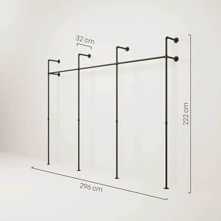 pamo. design Kleiderständer KIM Kleiderstange Wandmontage, offener Kleiderschrank, Kleiderständer, (Set, 1), Schwarzer Garderobenständer im Industrial Design für Kleidung – Bild 3
