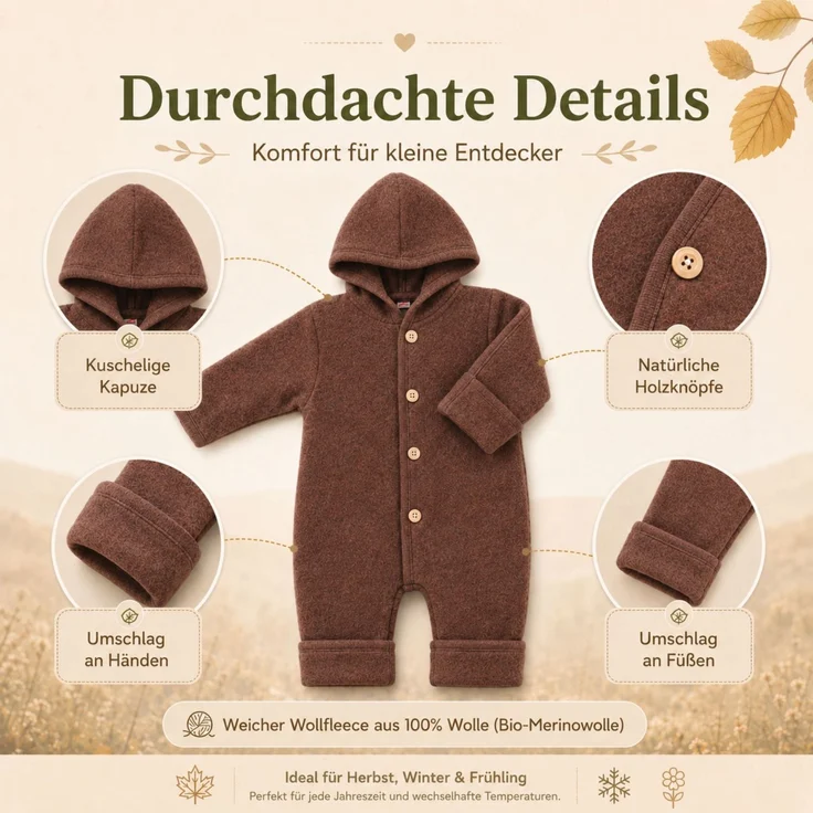 Engel Baby-Overall mit Kapuze, Holzknöpfen und Umschlag TOP – Bild 4