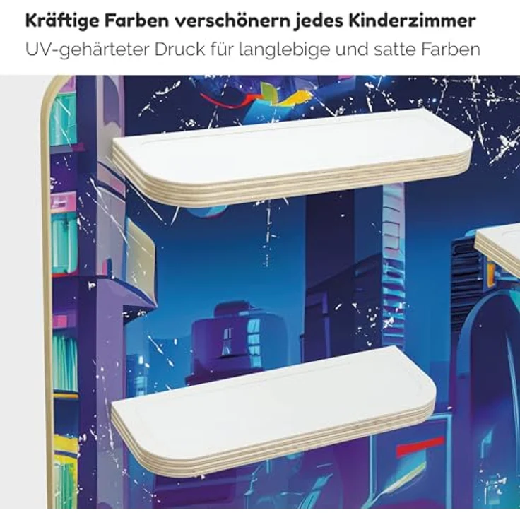 stadtecken Holzregal für Musikbox I Geeignet für die Toniebox und ca. 50 Tonies I Perfekte Tonie Aufbewahrung im Kinderzimmer I Zum Aufstellen oder Aufhängen (Robots, Groß) – Bild 6