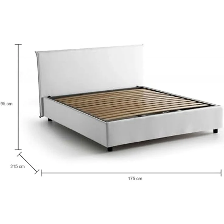 Talamo Italia - Doppelbett Bonella, Bettkasten mit Stoffbezug, 100 % Made in Italy, Öffnung vorne, geeignet für Matratzen 160x200 cm, Weiß – Bild 2