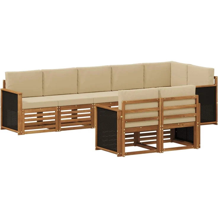 vidaXL Outdoor-Sofagarnitur 7 stk. 8-Sitzer Natur und Beige 3384494 – Bild 2
