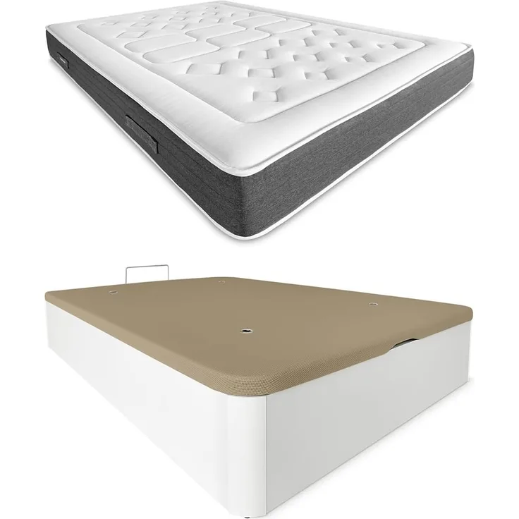 DUÉRMETE ONLINE - Packung viskoelastische Matratze Bio Nature Dicke 24 cm + Klappbett aus Holz, große Kapazität | Farbe Weiß 150x190