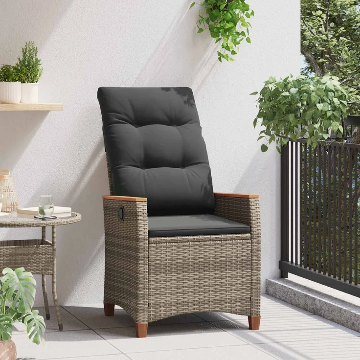 vidaXL Verstellbarer Gartenstuhl Grau und Marineblau Poly-Rattan 42026860 – Bild 3