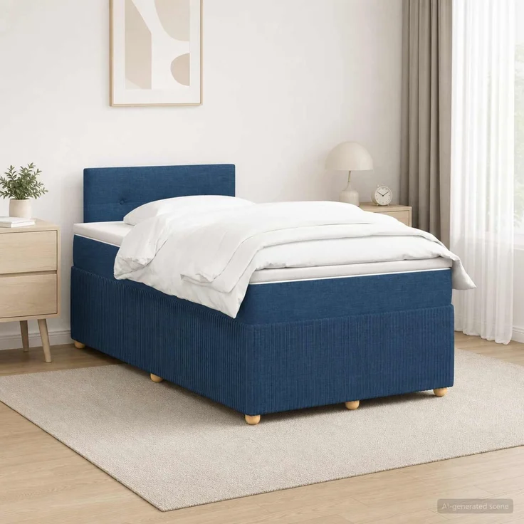vidaXL Boxspringbett mit Matratze mit Kopfteil Blau 120 x 190 cm Stoff 3451425 – Bild 1