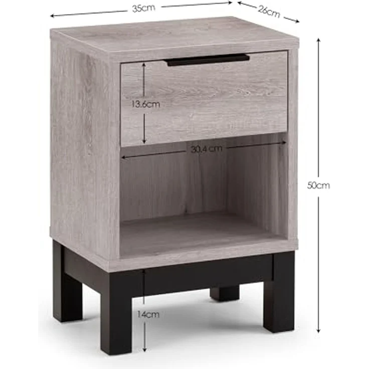 Julian Bowen Bali Nachttisch mit 1 Schublade, Eiche grau, Holzwerkstoff, 50 x 35 x 26 cm – Bild 2