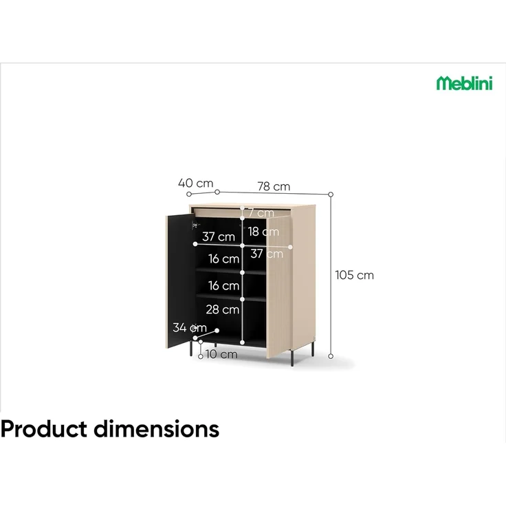 MEBLINI Garderobe Flur Möbel Set mit LED – TREND – Beige/Schwarz – Garderobenschrank Flur mit Spiegel - Garderobe Schrank - Flurgarderobe - Flurschrank hoch – Bild 7