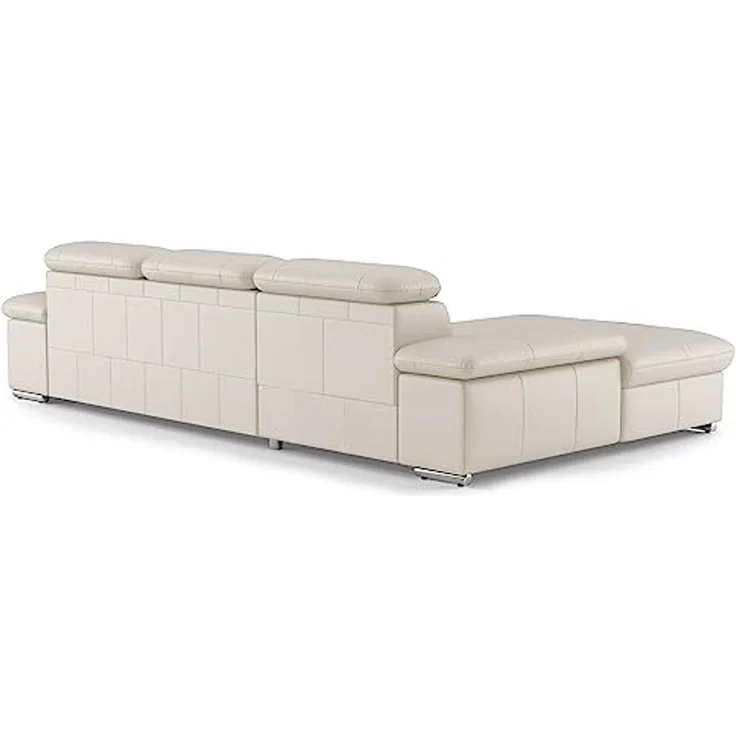CAVADORE Echtleder-Eckcouch Valerie mit XL-Longchair / Ecksofa mit Kopfteilverstellung, großem Longchair + Metallfüßen / 286 x 73 x 174 / Leder Weiß – Bild 4