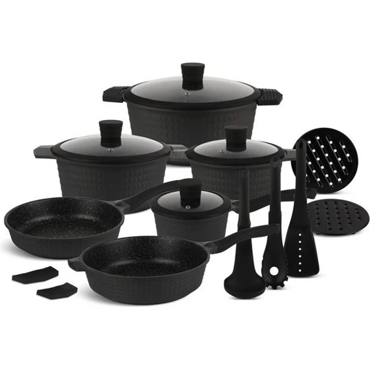 Edenberg Topf-Set 15 Tlg Schwarze Töpfe Bratpfannen und Kasserolle Glasdeckel Keramik, Aluminium, Edelstahl, Keramik (Es ist eine perfekte Geschenkidee für jeden Anlass, Bestseller-Topfset – höchste Qualität und Funktionalität) – Bild 4