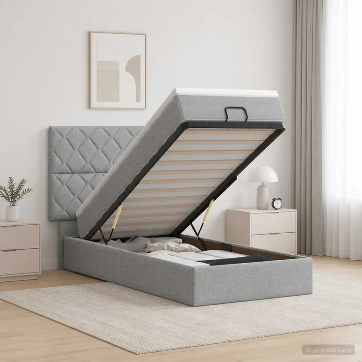vidaXL Ottoman-Bett mit Matratze und LED Hellgrau 90 x 200 cm Stoff 3458124 – Bild 4
