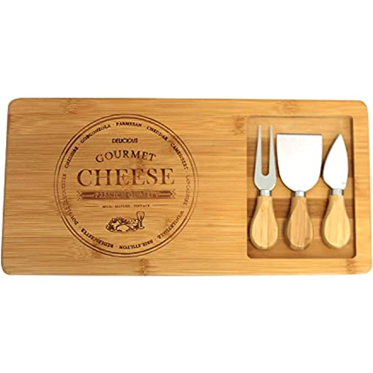 Schneidebrett Excellent Houseware aus Holz zum Servieren mit Messer für Käse 38x18 cm – Bild 2
