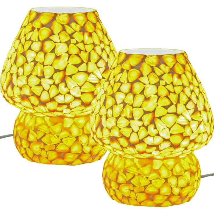 Marrakesch Orient & Mediterran Interior Nachttischlampe 2er Set Boho Deko Tischlampe Nachtischlampe aus Muscheln Mosaik -2-, Handarbeit