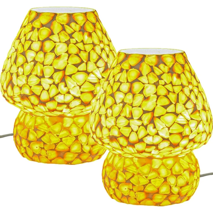 Marrakesch Orient & Mediterran Interior Nachttischlampe 2er Set Boho Deko Tischlampe Nachtischlampe aus Muscheln Mosaik -2-, Handarbeit – Bild 1