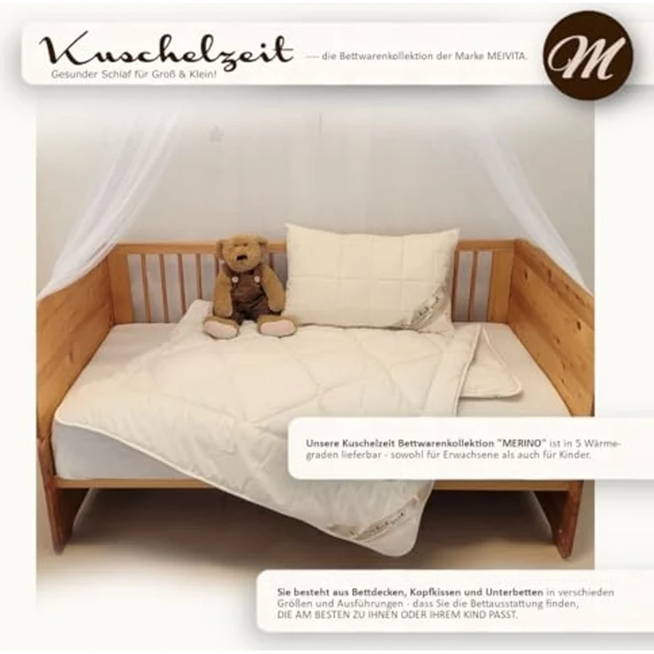 Meivita Naturhaarbettdecke Merino Schafschurwolle Ganzjahresdecke Kinderdecke in 100x135 cm, Füllung: 100% Wolle, Bezug: 100% Baumwolle, Bettdecke Hergestellt in Deutschland – Bild 2