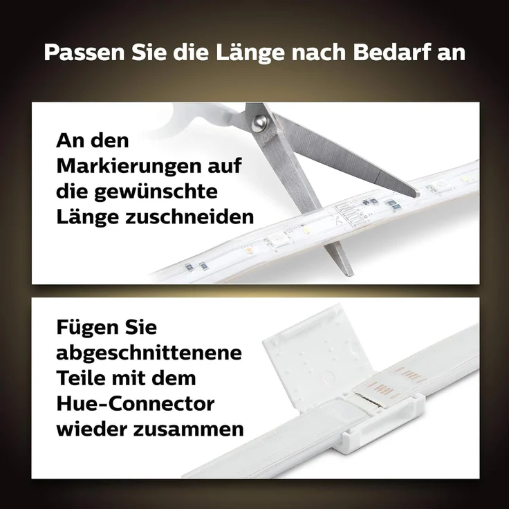 Philips Hue White & Color Ambiance Lightstrip Plus Basis-Set V4 (2m + 1m), dimmbarer LED Streifen für das Hue Lichtsystem mit 16 Mio. Farben, smarte Lichtsteuerung über Sprache oder App – Bild 4