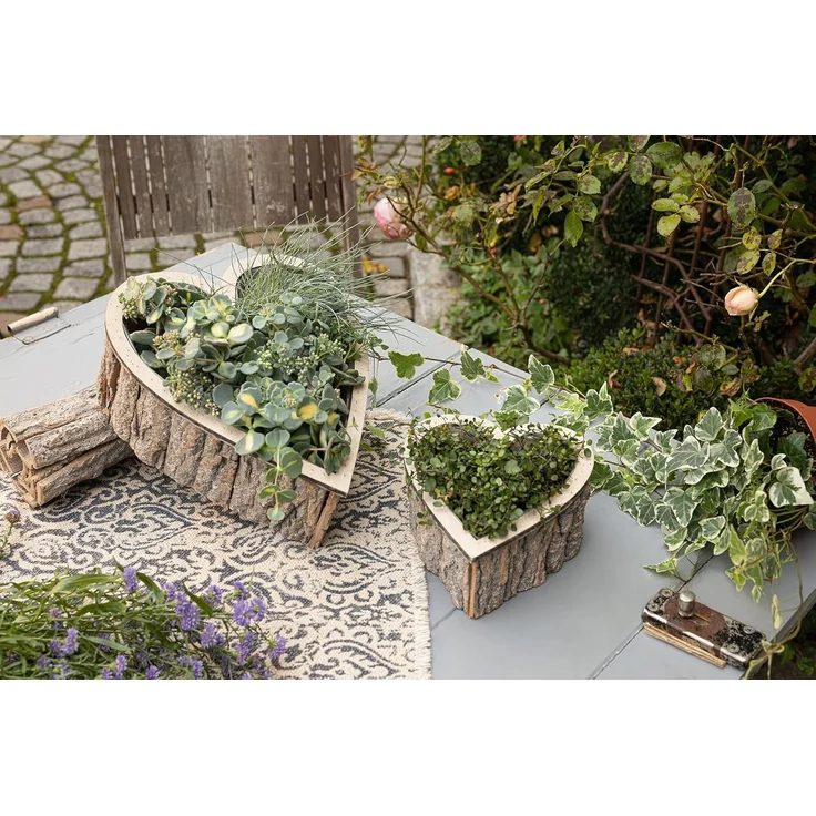 Dekoleidenschaft Pflanzschale "Herz" aus Holz, rustikales Pflanzgefäß in Herzform, Kräutertopf (2 St, im Set), Pflanzring, Pflanztopf natur, Blumentopf, Gartendeko für Draußen – Bild 5