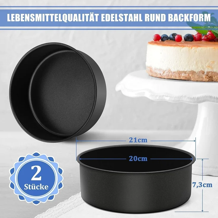 Homikit 20cm Edelstahl Kuchenform Backform Antihaft Rund-Tortenform – Bild 2