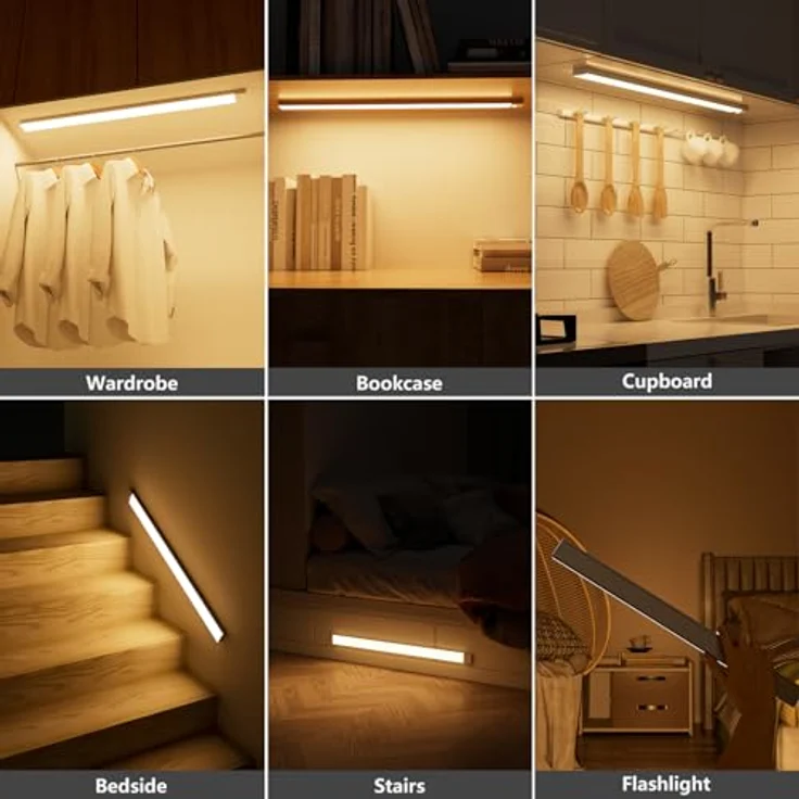 OUILA Unterbauleuchte Küche LED 2 Stück 60CM Schrankbeleuchtung Batterie 5000mAh USB Wiederaufladbar Magnetische Lampe Kabellos Schranklicht mit Bewegungsmelder für Schlafzimmer, Werkstatt (Warmweiß) – Bild 7