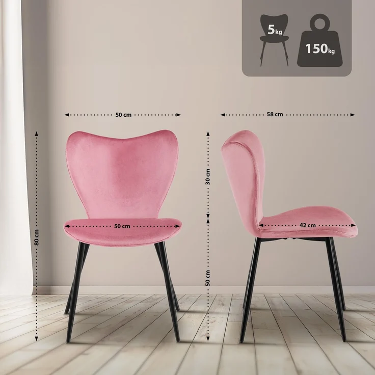 CLP Esszimmerstuhl Maika gepolstert mit Samt- oder Stoffbezug belastbar bis 150 kg,Samt rosa – Bild 2
