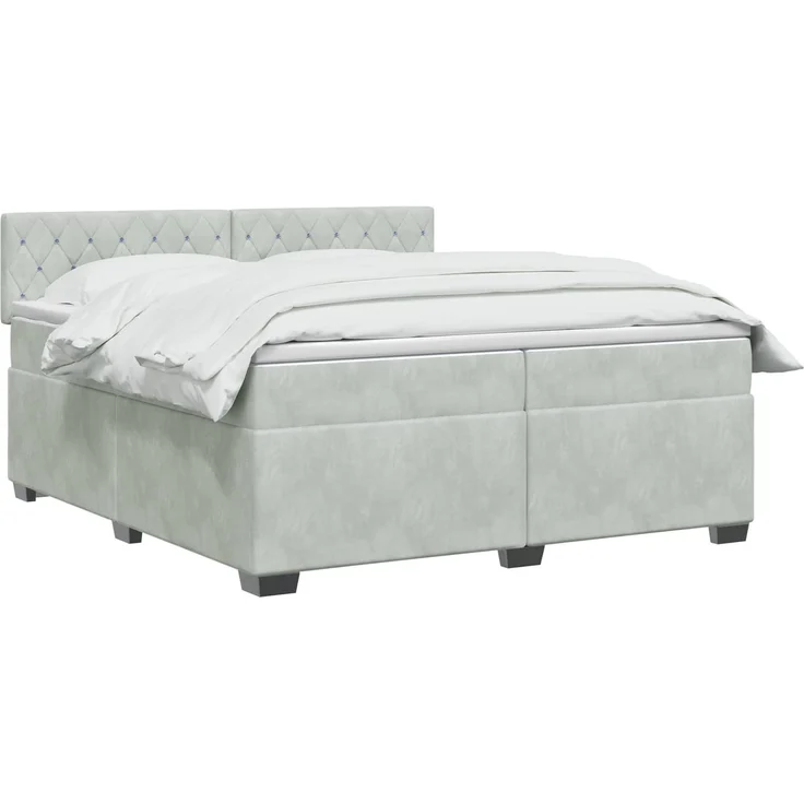 vidaXL Boxspringbett mit Matratze Hellgrau 200 x 200 cm Samt 3450776 – Bild 3