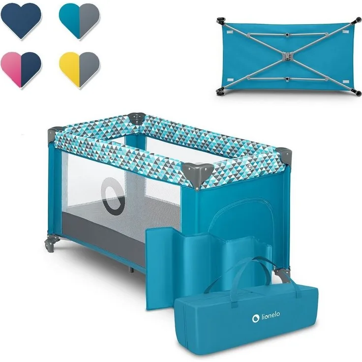 LIONELO Stefi Baby Laufstall, Kinderbett, Reisebett ab Geburt bis 15 kg, Seiteneingang, Sicherungssystem LockGuard, Blockade der Räder, Tragetasche, zusammenklappbar
