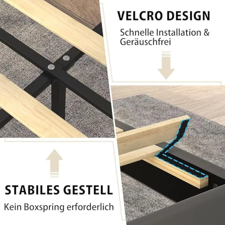 VECELO Polsterbett 90x200 cm mit Lattenrost Rückenlehne, Hautfreundlicher Samtstoff, Bett Einzelbett Jugendbett(Ohne Matratze), Legierter Stahl, Grau – Bild 7