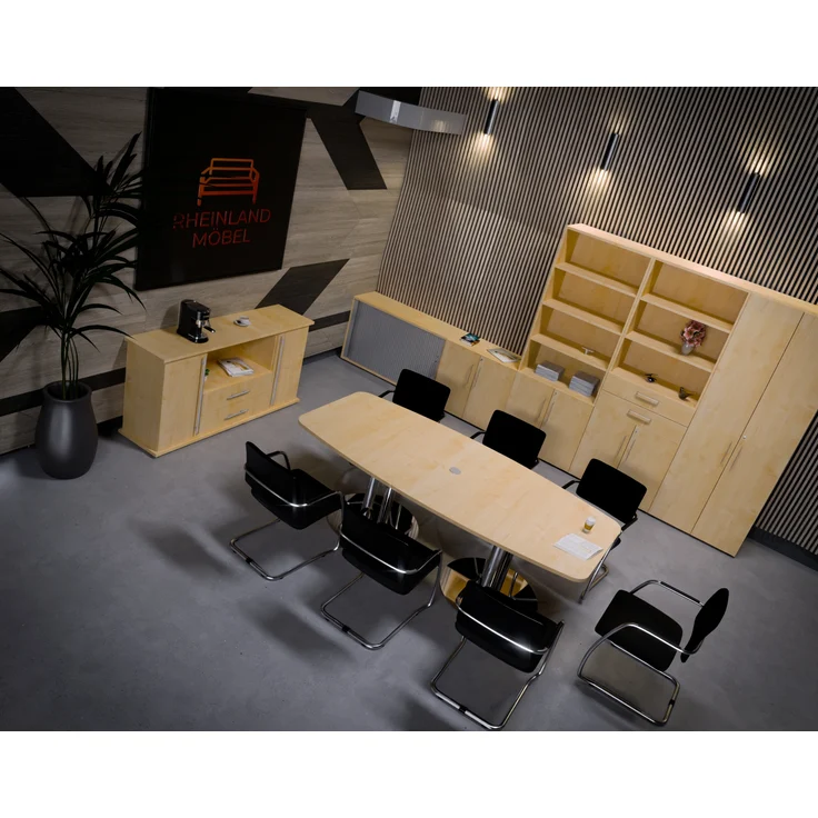 Rheinland Möbel Flügeltürenschrank Cabino 80×42×75 cm – abschließbarer Aktenschrank 2OH in Ahorn mit 110° Drehtüren & Metallgriff – Bild 4