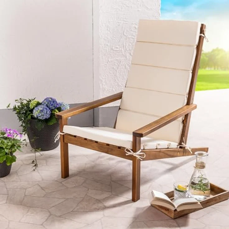 HC Garten & Freizeit Liegestuhl Adirondack, Akazienholz mit Kissenauflage, ergonomische Liegefläche, witterungsbeständig, 92,5 x 61,5 x 90,5 cm – Bild 2